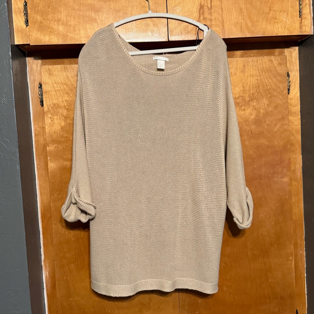 Khaki/Tan Knit Short-Sleeved Pullover - H&M Basic - Large